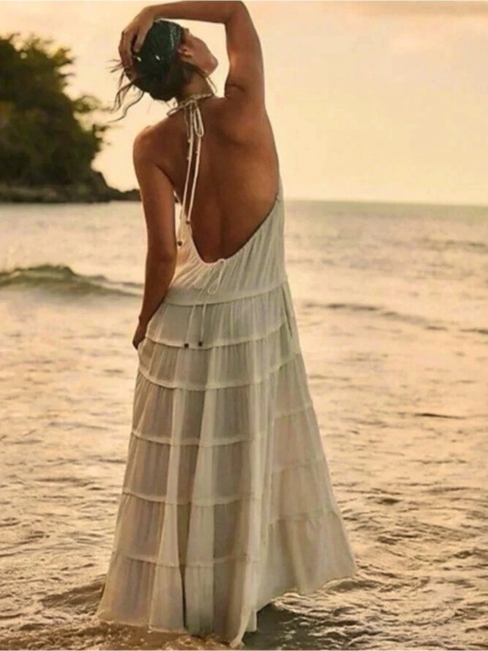 Free  People Somewhere Sunny Drop-Waist Maxi Dress Low back relaxed SZ M NWOT